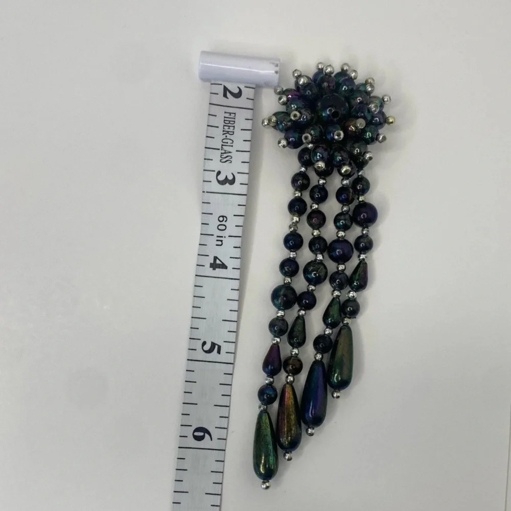 Black iridescent firecracker 1990's Clip On earrings Fantasy Jewelry Vintage